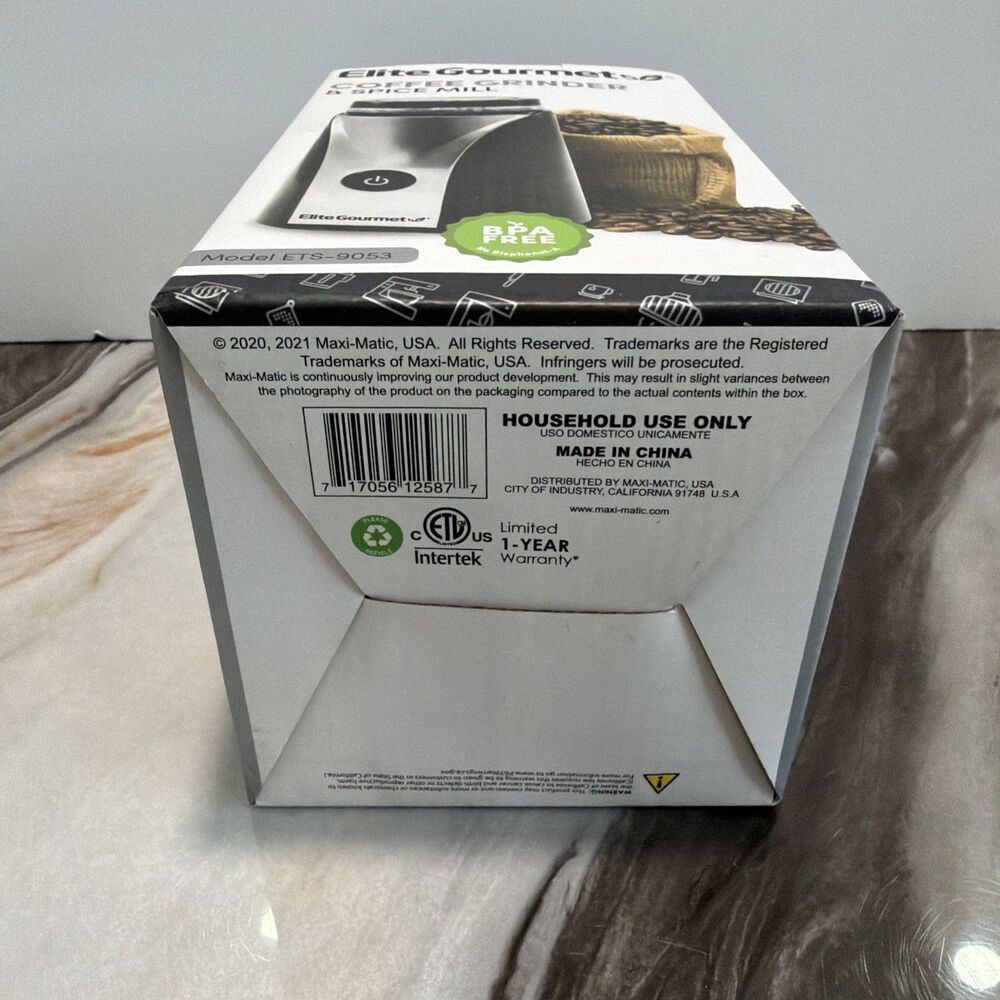 Elite Gourmet Coffee Grinder & Spice Mill ETS-9053 Stainless Steel Blades NEW - Picture 5 of 6